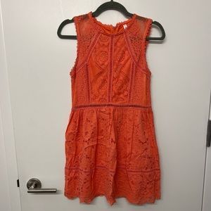 Lace Detail Mini Dress - Orangey Coral